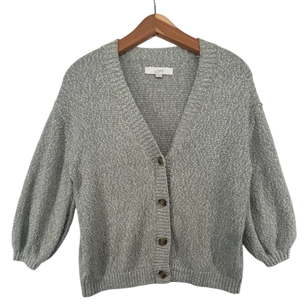 Loft Womens Sweater Sz L Sage Green Nubby Textured Button Up Cottage Boho Casual